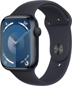 Apple Watch Series 9 [GPS] Smartwatch con Caja de Aluminio en Color Medianoche de 45 mm y Correa Deportiva Color Medianoche - Talla M/L. Monitor de entreno, App Oxígeno en Sangre, Resistencia al Agua