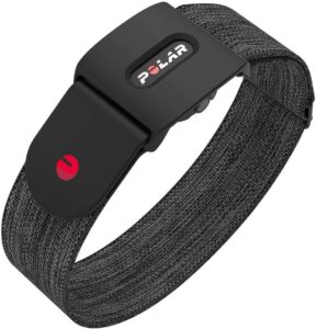 Polar Verity Sense - Brazalete para sensor óptico de FC, ANT+ Bluetooth Dual, Sensor de FC para hacer deporte con un solo botón, Negro/Gris, Compatible con Peloton