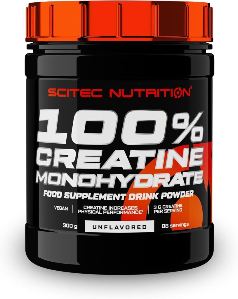 Bote de monohidrato de creatina en polvo de la marca Scitec Nutrition